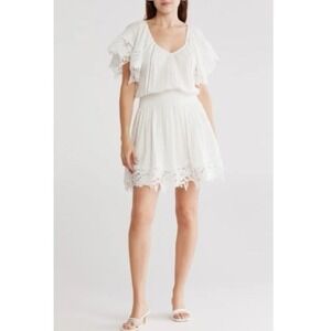 Ramy‎ Brook $465 Jacy Lace Trim Short Sleeve Dress in White Size S